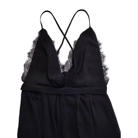 Luxxel Dresses & Skirts - Luxxel Black Lace Trim Deep V-Neck Maxi Dress Cross Back Straps Small LD4733